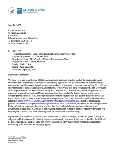 US FDA 510(K) certificate